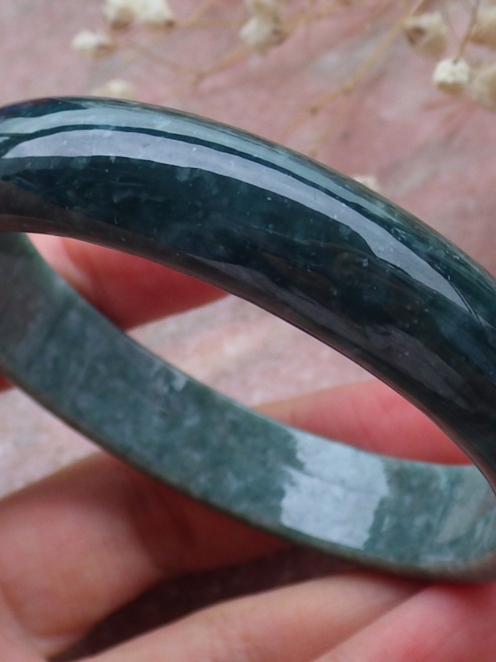 58mm Certified Hand Carved Green Natural A JADE Circle Jadeite Bracelet Bangle